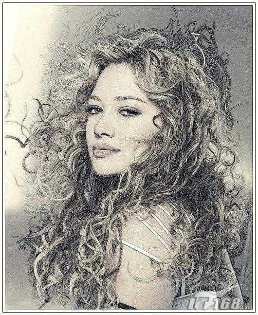 ‘PS水彩教程:打造水彩素描的真人美女头像图片‘