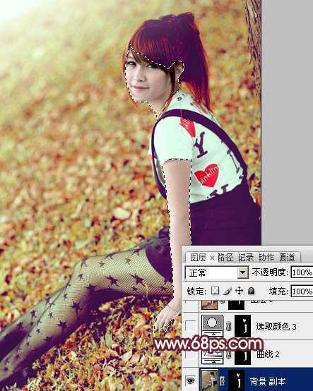 ‘Photoshop为坐在草地上的美女图片调制出淡淡柔美的红绿色‘