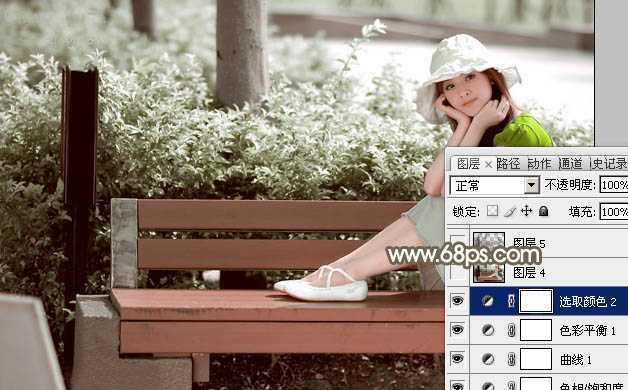 ‘Photoshop为公园中的美女调制出怀旧的褐绿色‘