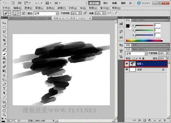 ‘ps下用自定义画笔制作水墨背景‘