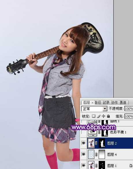 ‘Photoshop为室内美女图片增加上可爱的淡蓝色效果‘