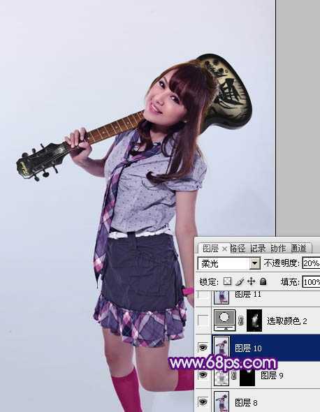 ‘Photoshop为室内美女图片增加上可爱的淡蓝色效果‘