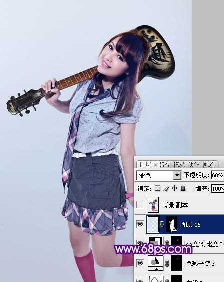 ‘Photoshop为室内美女图片增加上可爱的淡蓝色效果‘
