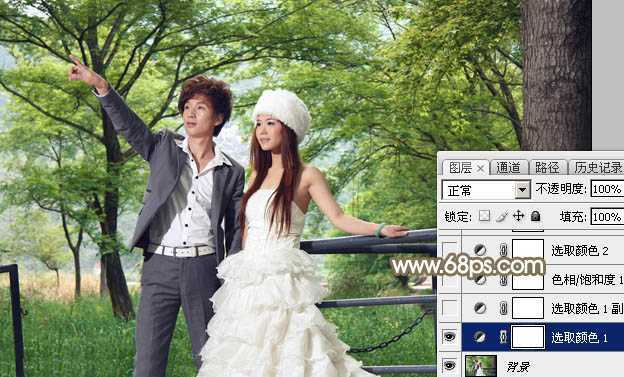 ‘Photoshop调制出唯美的秋季暖色树林婚片‘