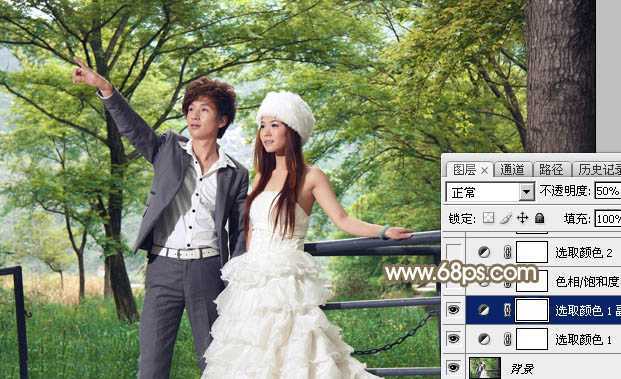 ‘Photoshop调制出唯美的秋季暖色树林婚片‘