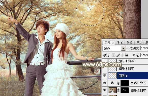 ‘Photoshop调制出唯美的秋季暖色树林婚片‘