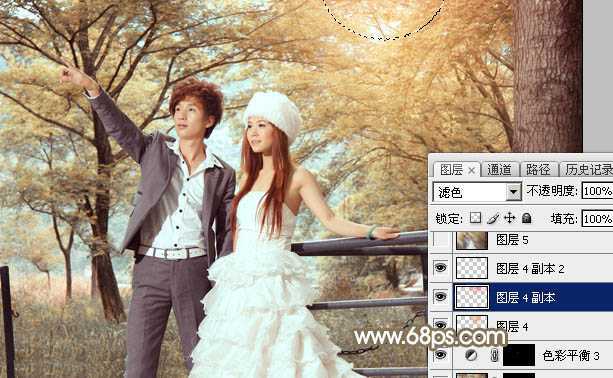 ‘Photoshop调制出唯美的秋季暖色树林婚片‘