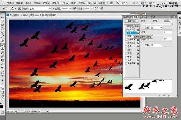 ‘photoshop巧用笔刷给天空添加飞鸟剪影‘