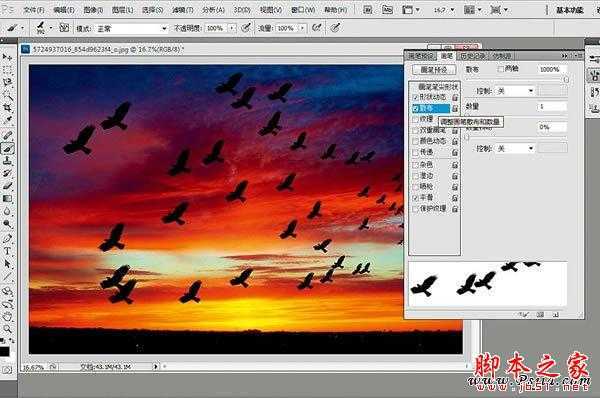 ‘photoshop巧用笔刷给天空添加飞鸟剪影‘