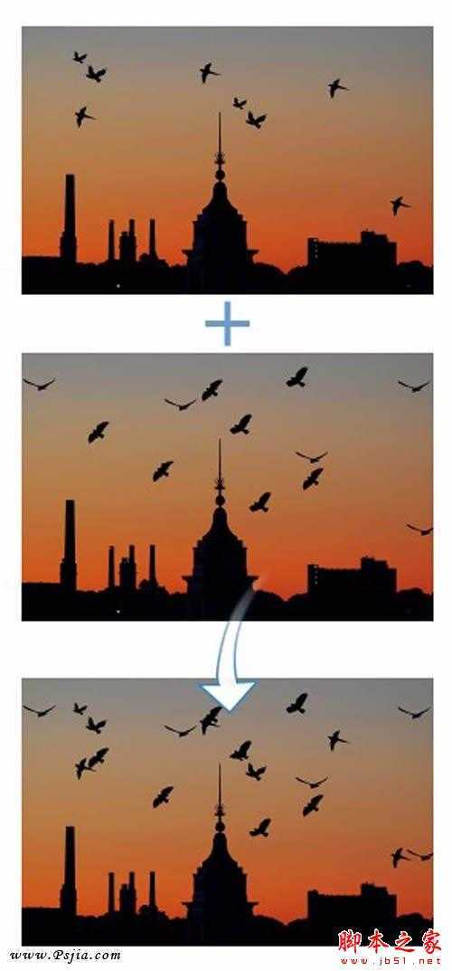 ‘photoshop巧用笔刷给天空添加飞鸟剪影‘