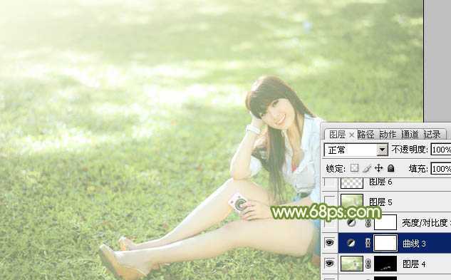 ‘Photoshop将绿草上的美女打造出甜美的韩系淡绿色‘