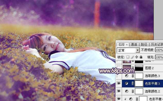 ‘Photoshop为躺在草地人物图片打造唯美梦幻的暗褐色‘
