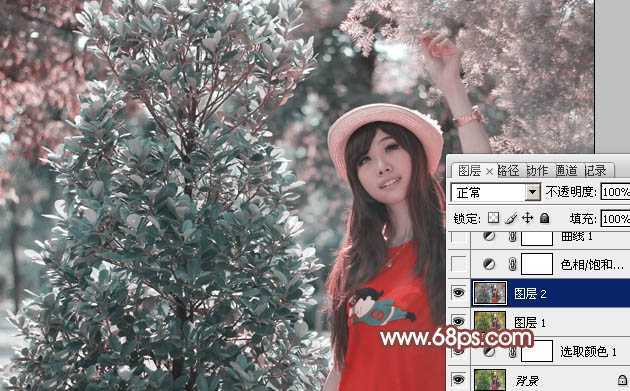 ‘photoshop利用通道替换打造出唯美的淡调紫红色外景人物‘
