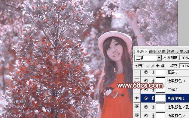 ‘photoshop利用通道替换打造出唯美的淡调紫红色外景人物‘