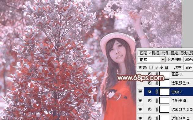 ‘photoshop利用通道替换打造出唯美的淡调紫红色外景人物‘