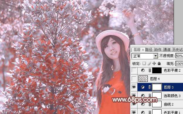 ‘photoshop利用通道替换打造出唯美的淡调紫红色外景人物‘