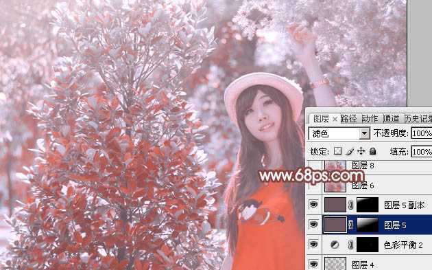‘photoshop利用通道替换打造出唯美的淡调紫红色外景人物‘