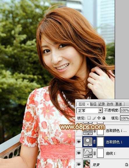 ‘Photoshop为外景人物图片增加上流行的韩系红褐色效果‘