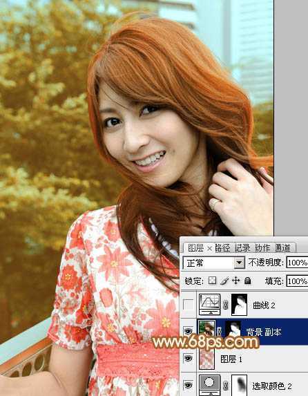 ‘Photoshop为外景人物图片增加上流行的韩系红褐色效果‘