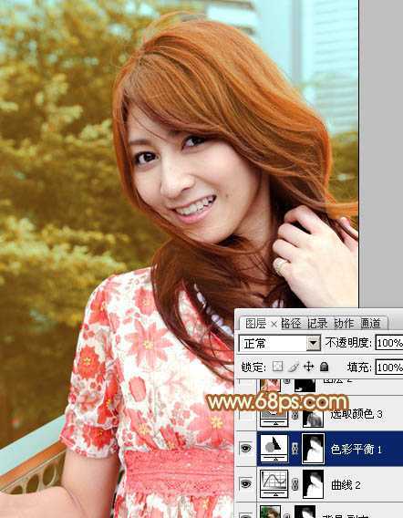 ‘Photoshop为外景人物图片增加上流行的韩系红褐色效果‘