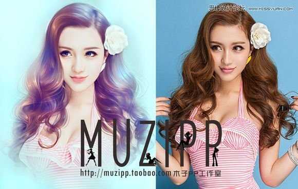 ‘Photoshop结合SAI将美女照片转成唯美手绘效果‘