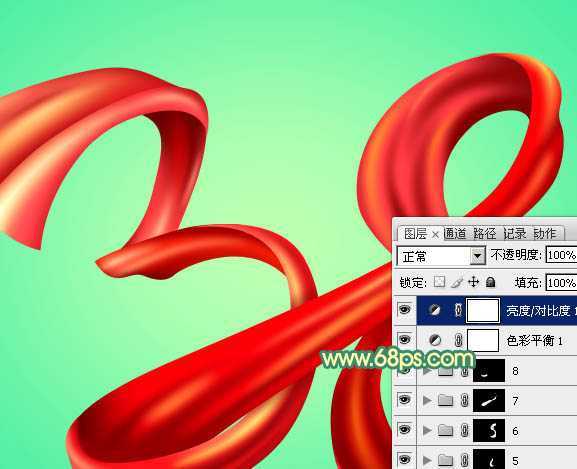 ‘Photoshop设计制作漂亮的妇女节红色飘带字‘