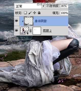 ‘Photoshop合成一位性感女人孤独地坐在海边的图片‘