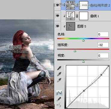 ‘Photoshop合成一位性感女人孤独地坐在海边的图片‘