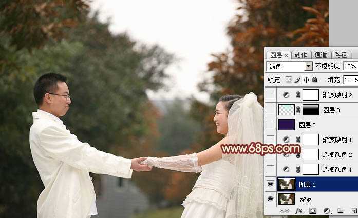 ‘Photoshop将外景婚片调成温馨的淡红色‘