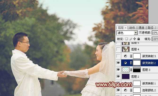 ‘Photoshop将外景婚片调成温馨的淡红色‘