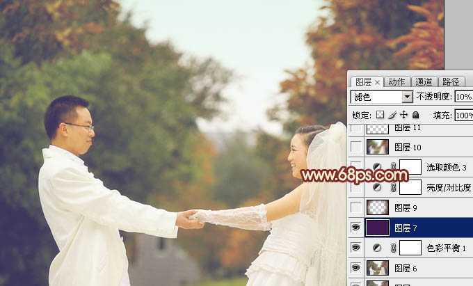 ‘Photoshop将外景婚片调成温馨的淡红色‘