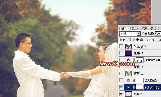 ‘Photoshop将外景婚片调成温馨的淡红色‘
