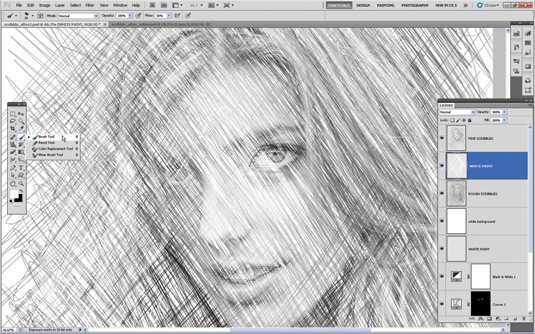‘P将美女图片制作成逼真的写实素描风格