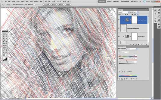 ‘P将美女图片制作成逼真的写实素描风格
