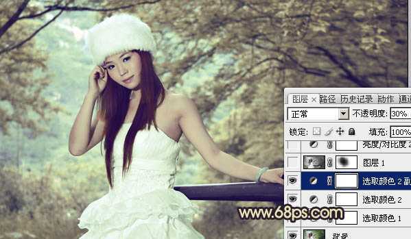 ‘Photoshop将外景婚片调制出柔和的灰调黄蓝色效果‘