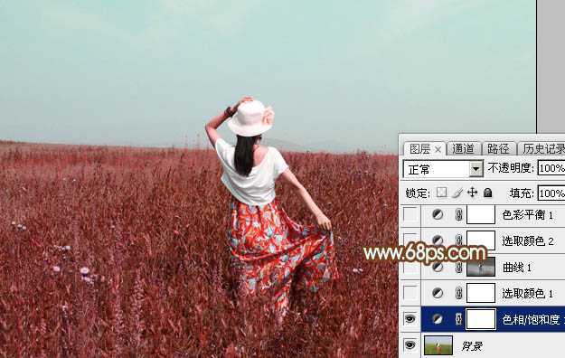 ‘Photoshop为草原人物图片打造出韩系淡粉色‘