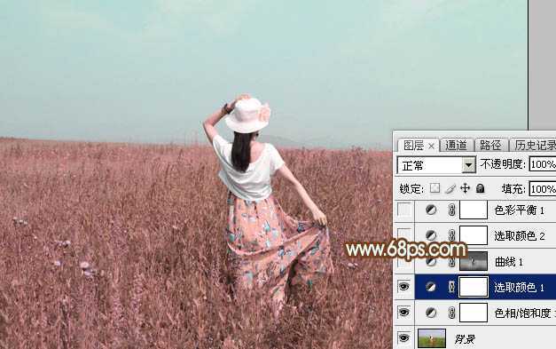 ‘Photoshop为草原人物图片打造出韩系淡粉色‘