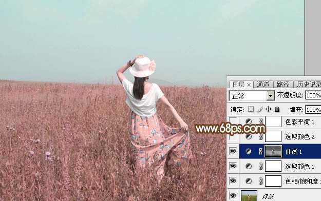 ‘Photoshop为草原人物图片打造出韩系淡粉色‘