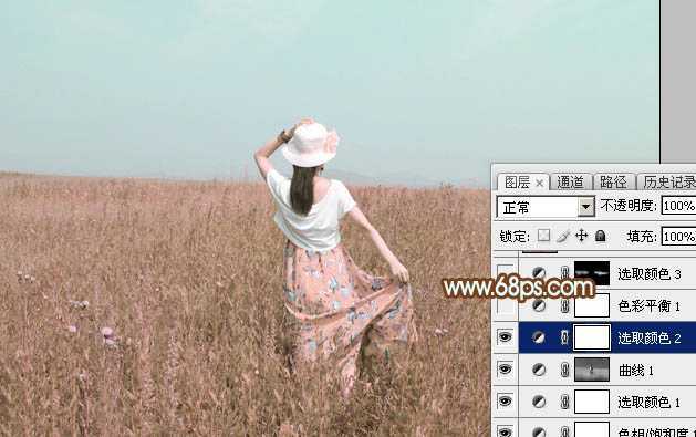 ‘Photoshop为草原人物图片打造出韩系淡粉色‘