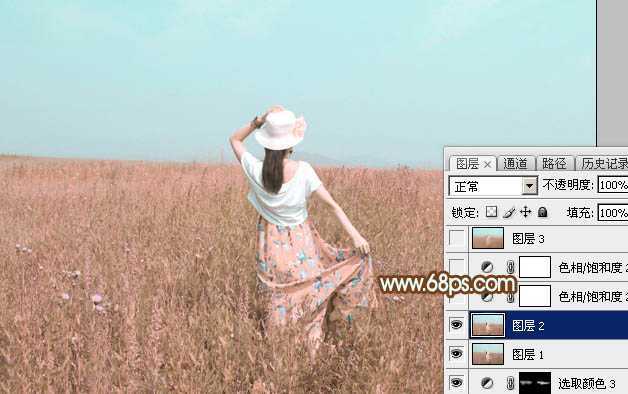 ‘Photoshop为草原人物图片打造出韩系淡粉色‘