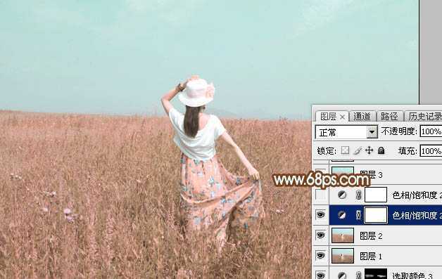 ‘Photoshop为草原人物图片打造出韩系淡粉色‘