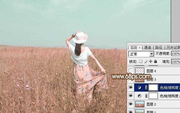 ‘Photoshop为草原人物图片打造出韩系淡粉色‘