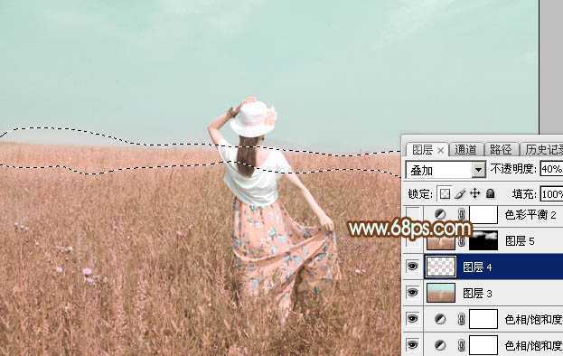 ‘Photoshop为草原人物图片打造出韩系淡粉色‘