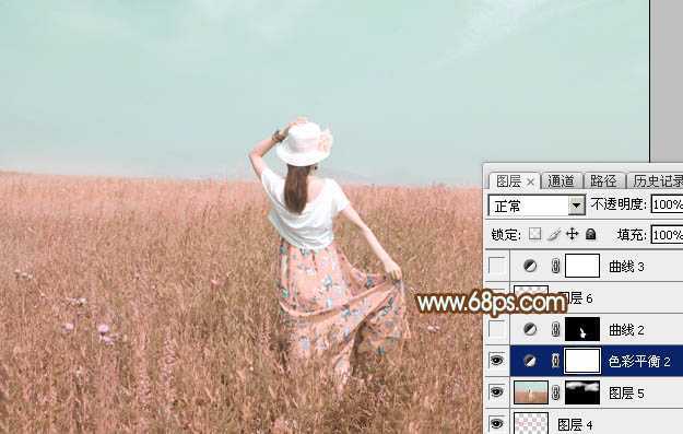 ‘Photoshop为草原人物图片打造出韩系淡粉色‘