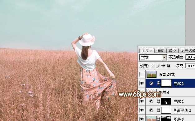 ‘Photoshop为草原人物图片打造出韩系淡粉色‘