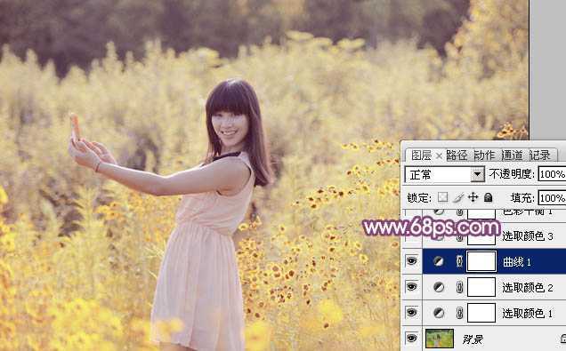 ‘Photoshop将偏暗野花中的美女图片调制出纯美的淡黄色‘