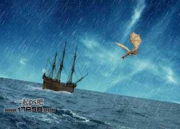 ‘photoshop合成神话飞龙火烧商船壁纸效果‘