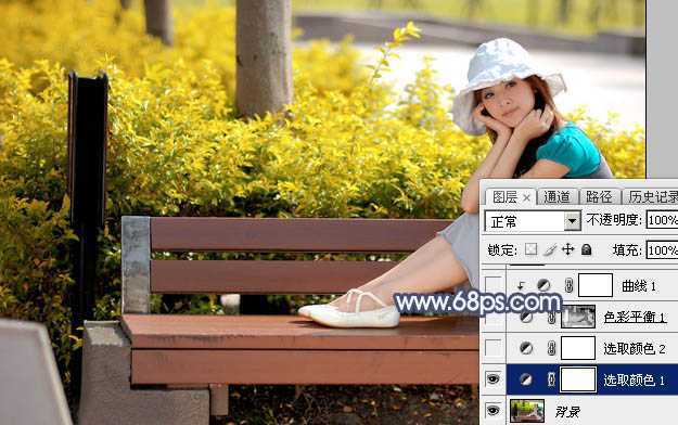 ‘Photoshop将秋季外景美女图片打造出清新的橙红色‘