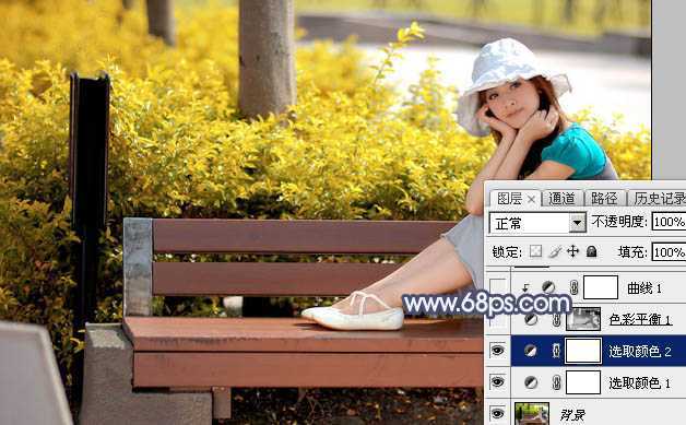 ‘Photoshop将秋季外景美女图片打造出清新的橙红色‘