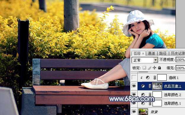 ‘Photoshop将秋季外景美女图片打造出清新的橙红色‘